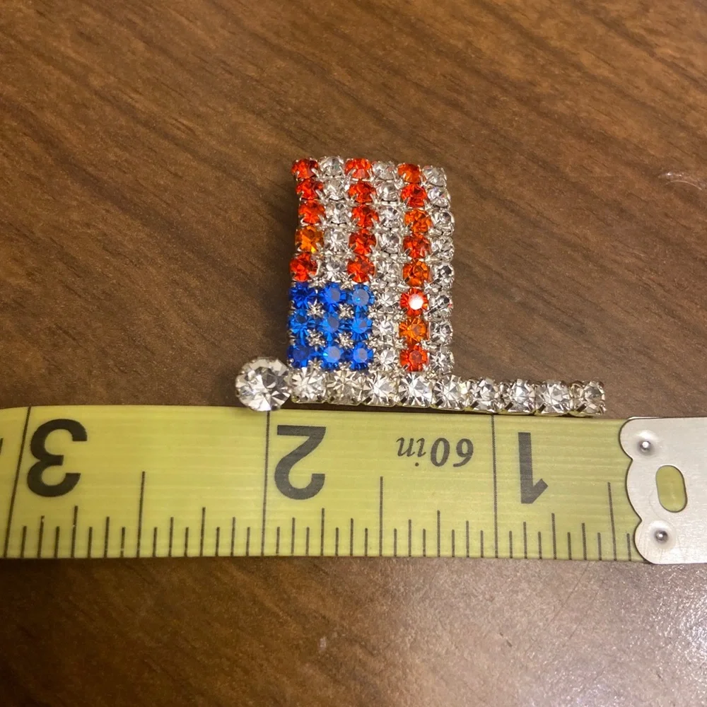 Red White And Blue Rhinestones Sparkling American Flag Brooch. - Picture 3 of 3